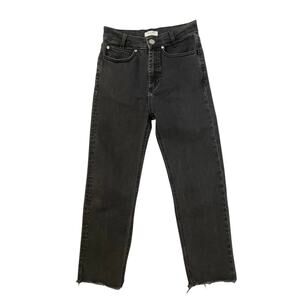 SANDRO Paris High Rise Straight Leg Jeans - Raw Hem - Black - Size FR 36/US 4